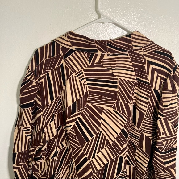 Vintage East 5th Linen Button Down Shirt Beige Geometric XL - Picture 7 of 11